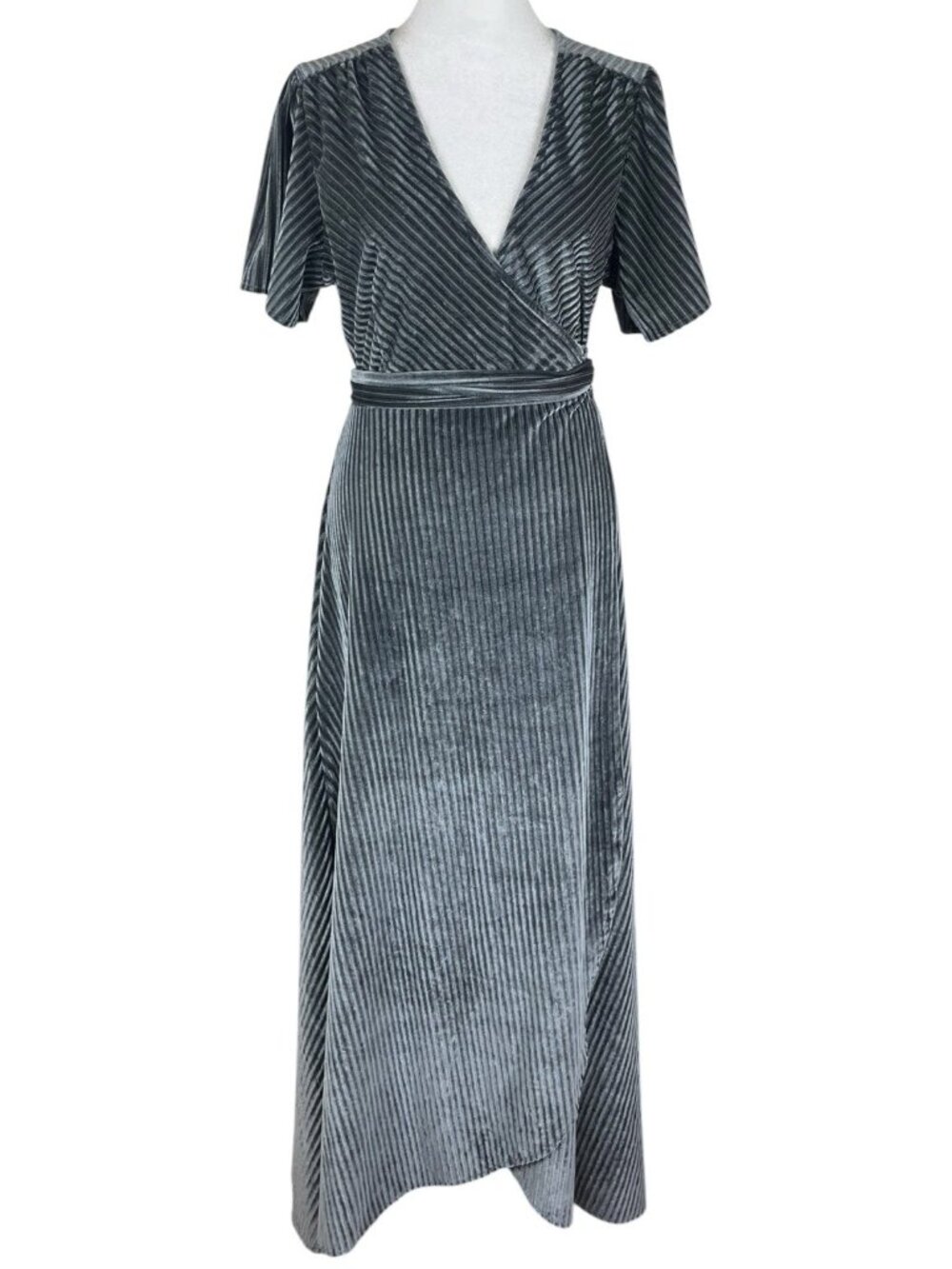 Baltic Born Gray Andi Ribbed Velvet Wrap Maxi Dress Size XL